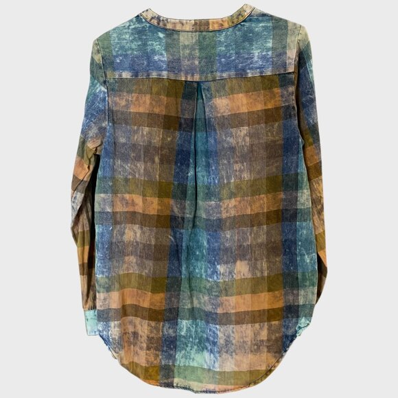 Anthropologie Ruffle Henley Top Women's Small Acid-Washed Tonal Check Tunic - Picture 4 of 11